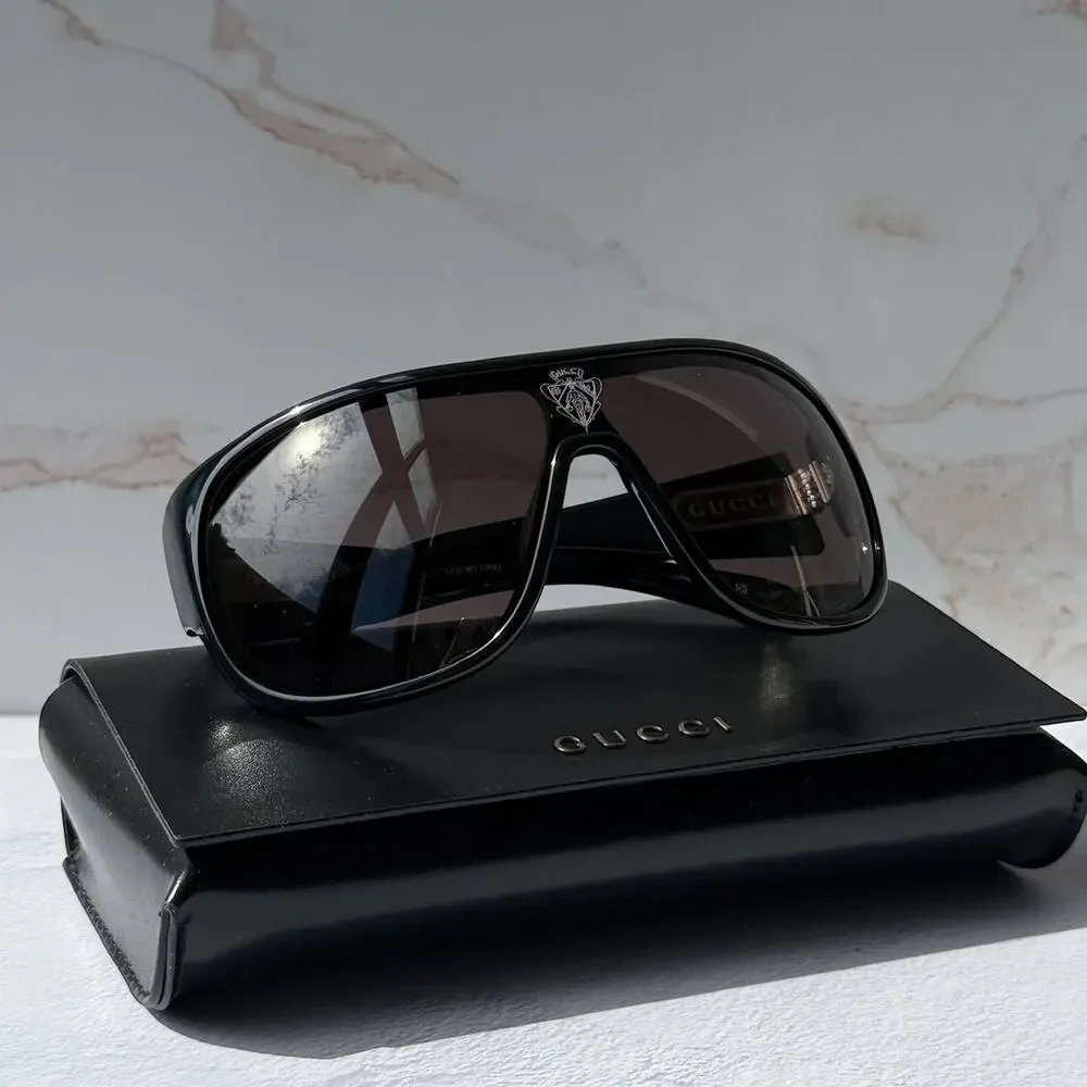 NEW Gucci GG2168S Black Logo Shield Mask Sunglasses $605
